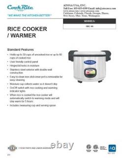 Atosa SRC-60 Rice Cooker / Warmer HOLDS 60 QRTS COOKED RICE (30 QRTS RAW)