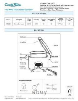 Atosa SRC-60 Rice Cooker / Warmer HOLDS 60 QRTS COOKED RICE (30 QRTS RAW)