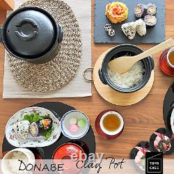 DONABE Clay Rice Cooker Pot Japanese Style Made in Japan for 1 to 2 Cups with Do
