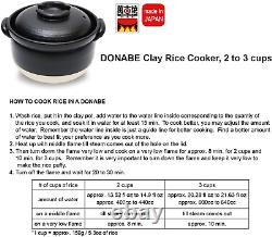 DONABE Clay Rice Cooker Pot Japanese Style Made in Japan for 2 to 3 Cups with Do