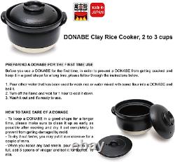 DONABE Clay Rice Cooker Pot Japanese Style Made in Japan for 2 to 3 Cups with Do