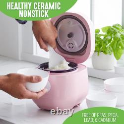 Rice Cooker 4 Cups Grains Quinoa Ceramic Nonstick Electric Countertop Pink