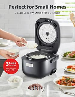Rice Cooker Small 3-Cup Uncooked- LCD Display with 8 Cooking Functions Rice, Oa