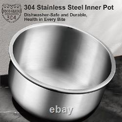 Rice Cooker Stainless Steel Inner Pot, Low Carb Large 8 Cup Rice Maker with Ste