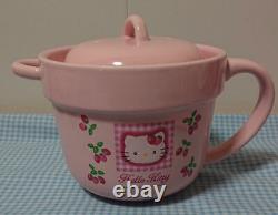 Sanrio Hello Kitty Pottery Rice cooker 1.5 cups Microwave with Wooden Server Used