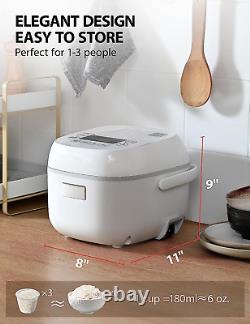 Small Rice Cooker 3 Cup Uncooked LCD Display with 8 Cooking Functions, Fuzzy L