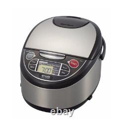 Tiger Stainless Steel Black Rice Cooker 10-Cup Rice Cooker w Rice Bin Bundle