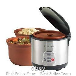 VitaClay 2-in-1 Rice N Slow Cooker in Clay Pot Rice Electric 8 Cup, VF7700-8